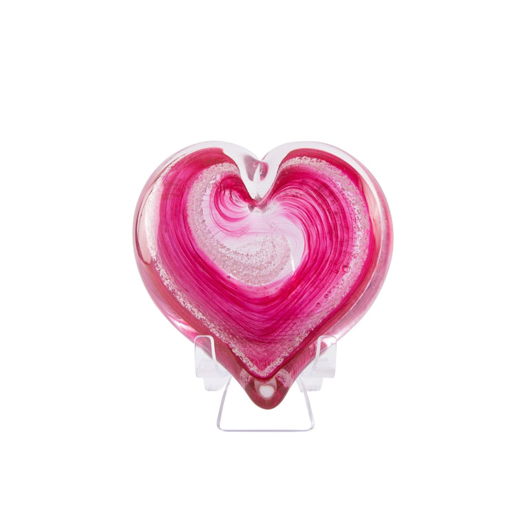 Hand Blown Glass Cremation Heart with Ashes | Rose-hearts