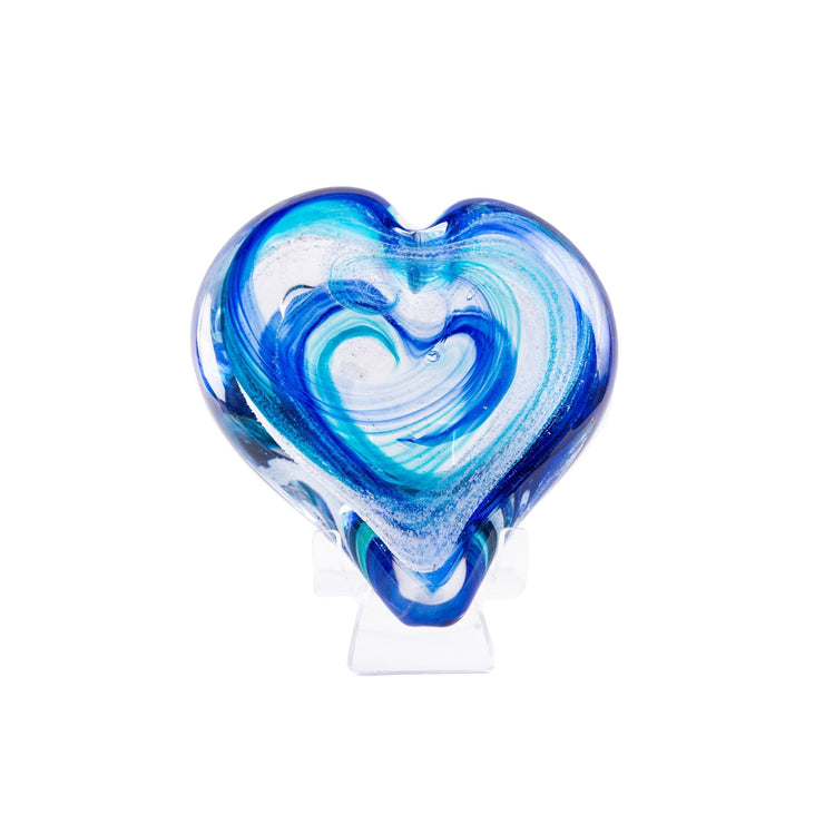 Hand Blown Glass Cremation Heart with Ashes | Sapphire Swell-hearts